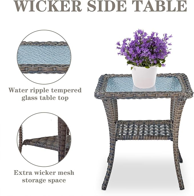 Belord Patio Wicker Chairs Swivel Rocker - Outdoor Swivel Rocking Chairs Set of 2 with Rattan Side Table, Patio Swivel Glider Chair 3 Piece Patio Furniture Sets for Deck Porch Pool Brown/Blue