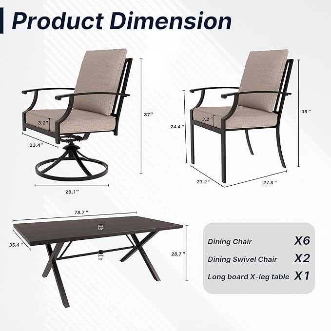Outdoor Dining Set Patio Dining Table and Chairs Set Outdoor Furniture Set (Brown, 9 Dining Set)
