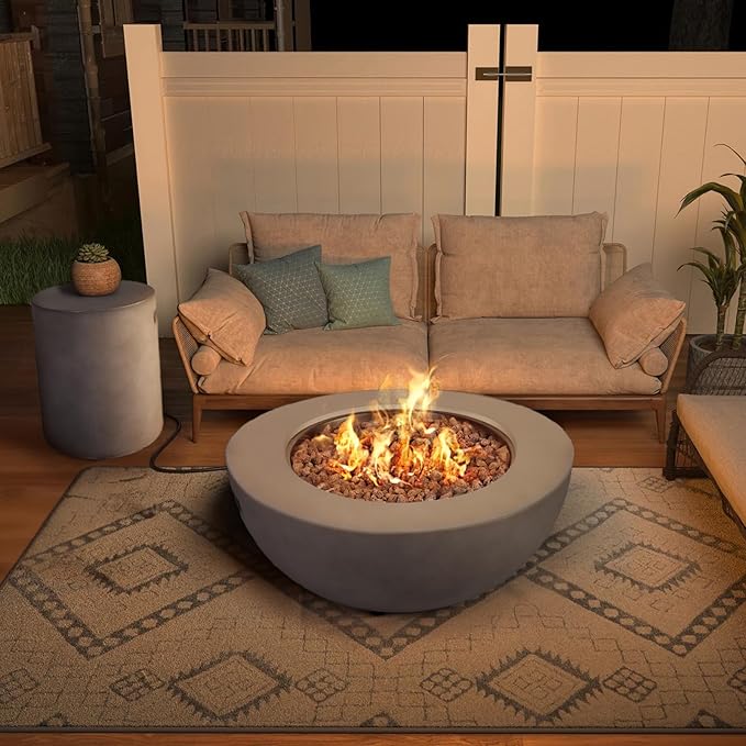 31.5 Inch Outdoor Propane Fire Pit Table,50,000 BTU Concrete Gas Fire Pit with Lid,Round Tank Cover & Burner Bowl CSA Certification,Fire Coffee Table for Patio,Garden,Deck,Backyard-Grey