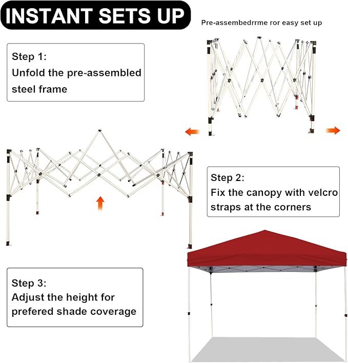 Northroad 8X8 FT Pop Up Canopy, Outdoor Instant Canopy Tent w/Carrying Bag, Portable Gazebo Shelter for Wedding Party,Commercial Event,Patio,Garden,Beach -Red