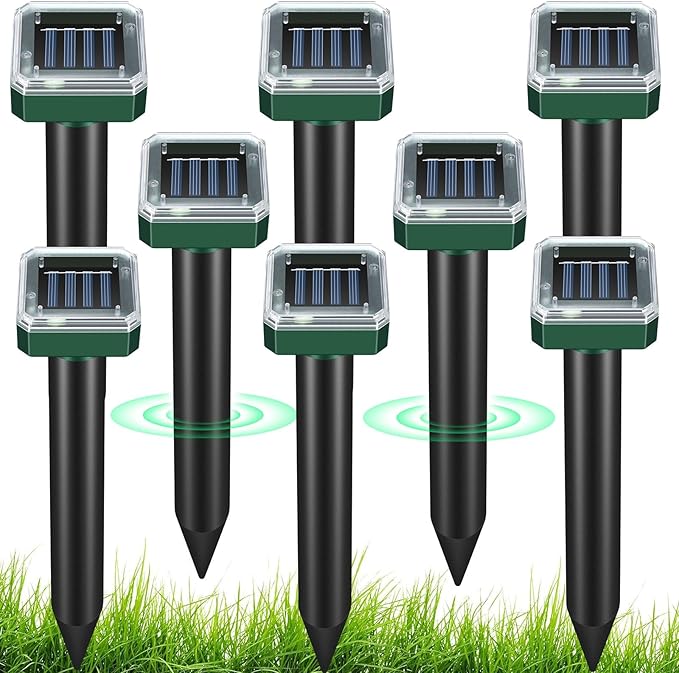 Mole Repellent for Lawns 8 Pack, Solar Powered Mole Repeller Ultrasonic Gopher Deterrent, Outdoor Waterproof Vole Vibration Stakes,Sonic Spike for Rodent Groundhog Snake Chipmunk