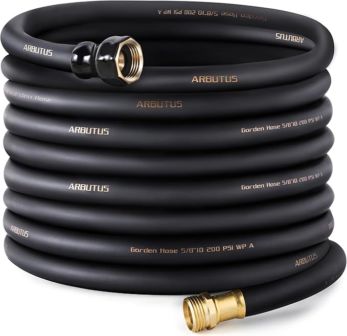 Garden Hose 5/8" x 75ft - Brass connector Rubber Heavy Duty Water Hose 600 PSI Burst Pressure, Durable Flexible Hose for Yard, Car Wash, Pets Black