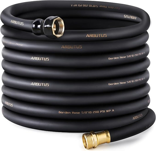 Garden Hose 5/8" x 75ft - Brass connector Rubber Heavy Duty Water Hose 600 PSI Burst Pressure, Durable Flexible Hose for Yard, Car Wash, Pets Black
