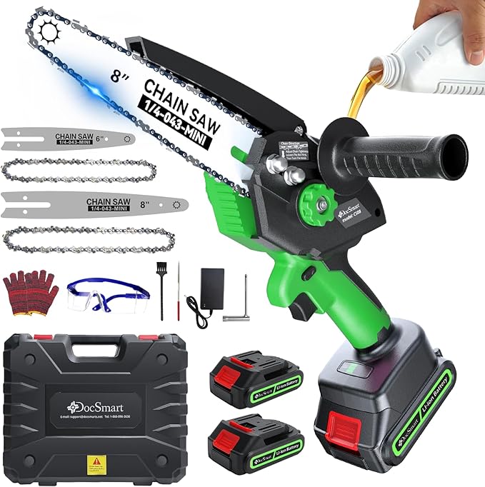Mini Chainsaw Electric Cordless: 8 Inch & 6 Inch Brushless Chain Saw with 2 Pack Rechargeable Batteries, Battery Powered Handheld Saw for Trees Trimming Wood Cutting, Perfect Gardening Tools for Men