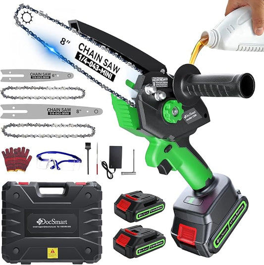 Mini Chainsaw Electric Cordless: 8 Inch & 6 Inch Brushless Chain Saw with 2 Pack Rechargeable Batteries, Battery Powered Handheld Saw for Trees Trimming Wood Cutting, Perfect Gardening Tools for Men