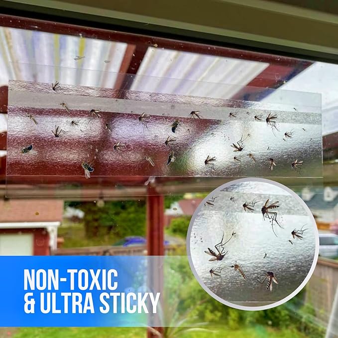 Garsum Window Fly Traps Indoor, Fly Paper Bug Sticky Strips, House Fly Killer Window Decal Non-Toxic,4 Pcs