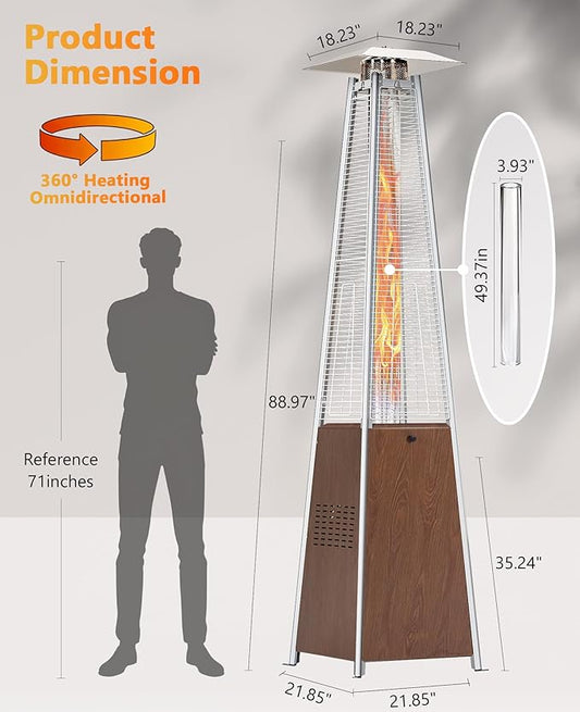 HUGROVE Pyramid Patio Heater, 48,000 BTU Rapid Heating Outdoor Propane With Wheels and Weatherproof Cover, Triple Protection System for Patio, Backyard, Garden, Pool (1 Brown Heater)