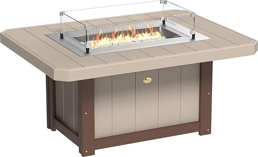 LuxCraft 51" Lumin Rectangular Gas Propane Fire Pit Table for Outdoor Patio with Tempered Glass Wind Guard and Stainless Steel Burner Cover - Amish Made in USA (Weatherwood & Chestnut Brown)