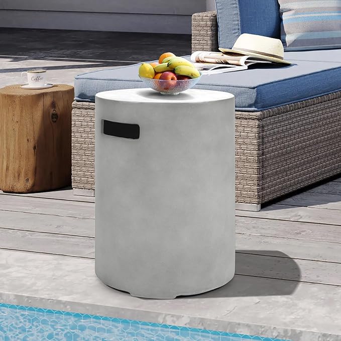 Propane Tank Cover Table 16 X 20 Inch,20 LB Outdoor Propane Tank Storage Hideaway Table with Handles,Concrete Gas Tank Holder Suitable,Grey