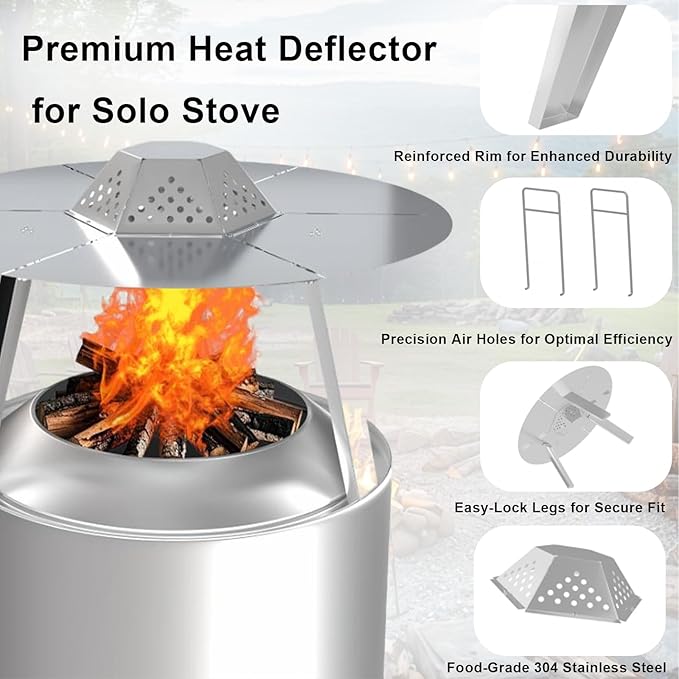 Heat Deflector for Solo Stove Bonfire 19.5",304 Stainless Steel Heat Diffuser with Handle&Legs,Heat Radiation for Wider Warmth Area,Compatible with Bonfire 19.5"Outdoor Fire Pits,for Camping,Backyard