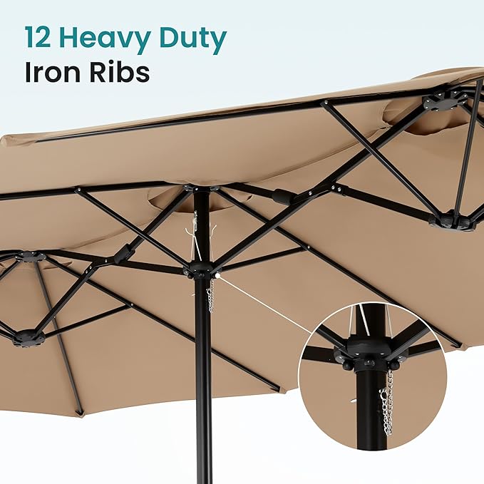 SMUG 15FT Large Patio Umbrella with Base Included, Rectangle Table Umbrella Outdoor Patio, Outside Umbrellas for Deck, Market, Backyard, khaki