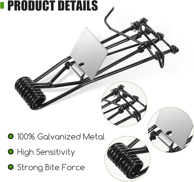 Mole Trap Gopher Trap Outdoor Metal Tactical Rat Vole Traps, Outdoor Reusable Gopher Killer Keep Moles Out of Yard Lawn Garden, Pack of 6, Black