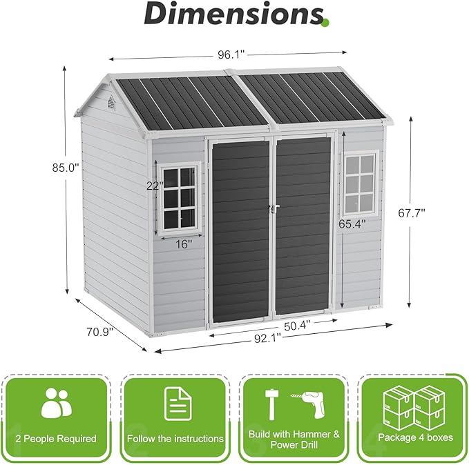 6x8 FT Plastic Storage Sheds Outdoor with Floor and Openable Window, Utility All-Weather Resin Shed Easy to Install, Large Sheds & Outdoor Storage/Tool Shed for Garden & Backyard, Gray