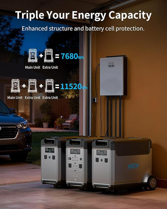 Portable Power Station with Extra Battery, 3840Wh LiFePO4 Battery, 3600W Electric Solar Generator for Garage, Home, Off-Grid Living, Camping, RVs, Outdoor Adventures