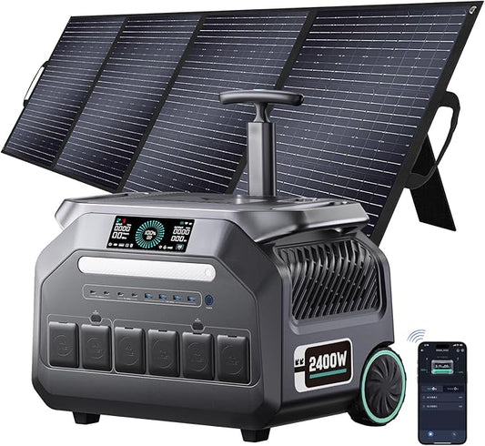 IEE 2048Wh Solar Generator,2400W Portable Power Station P2400 with LiFePO4 Batteries and 400W Solar Panel,1800W AC Charging,4 AC Outlets Up to 2400W for Home,Power Outages, Camping,and RVs