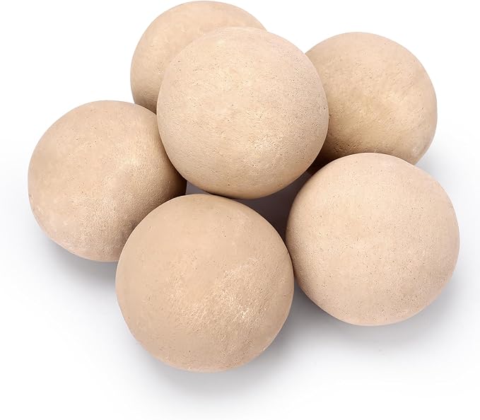 Ceramic Fire Balls, 5 Inch Set of 6 Fire Stones for Indoor & Outdoor Fire Pits or Gas Fireplaces, Reusable Decorative Landscaping and Fireplaces Accessories, Beige