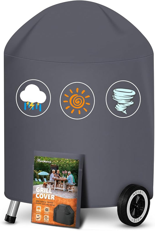 HomWanna 22 Inch Kettle Grill Cover - Superior Charcoal Cover for Weber Original and Master Touch - 600D Outdoor BBQ Cover for 22 Inch Weber Grills and More