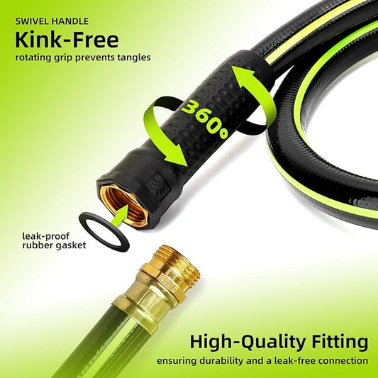 Worth Leader Long Garden Hose 5/8 in. x 50 ft. -No Kink, Flexible, Leakproof, Male to Female Fittings -Heavy Duty Durable PVC Lightweight Water Pipe with Brass Aluminum Ends for Household & Yard Use