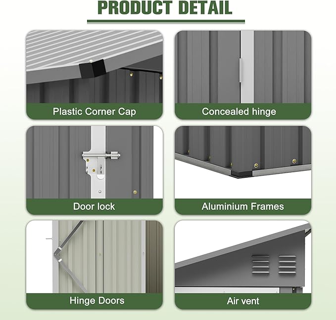 4x8 FT Lean to Metal Shed,Outdoor Storage Shed W/Floor Frame & Reversible Installation,All Weather Waterproof Garden Tool House W/Lockable Door & 2 Air Vents,for Backyard,Patio,Lawn,Gray