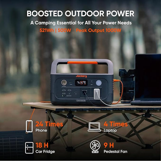 Jackery Explorer 500 v2 Portable Power Station, 512Wh LiFePO4 Battery, 500W AC/1000W Peak, Solar Generator for Camping, Outdoors, and Power Outages