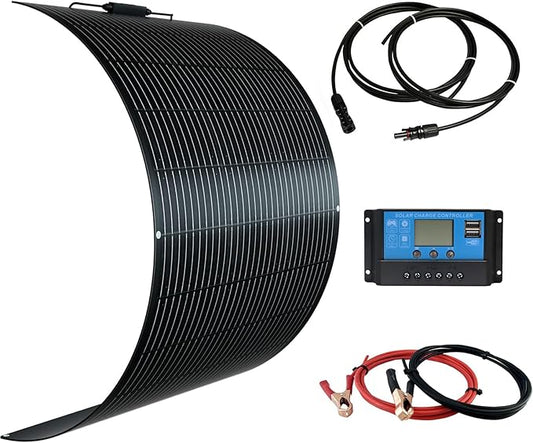 Flexible Solar Panel kit 100W Monocrystalline Module,10A Charge Controller,Extension Cable Off-Grid Charger for RV Boat Van Car Curve Surfaces (100W Solar KIT)