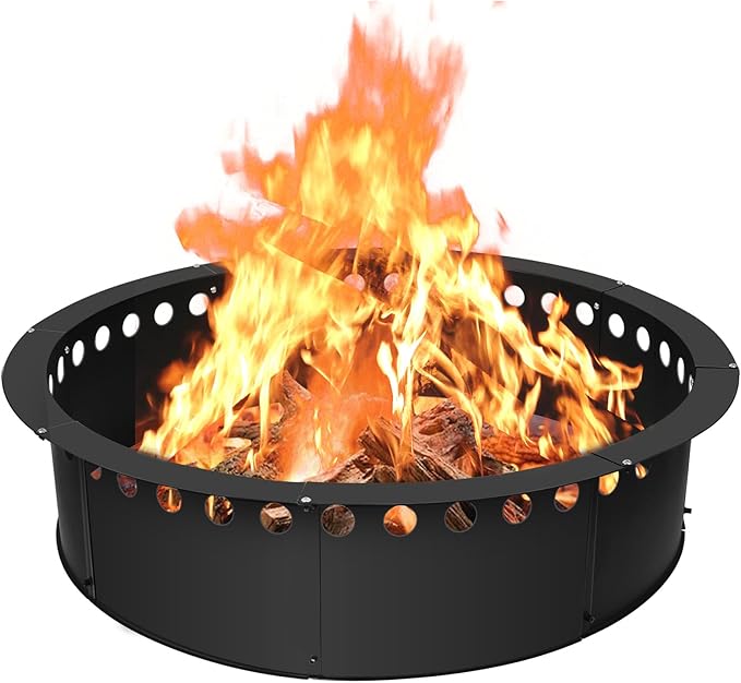 36 inch Fire Pit Ring,Heavy Duty Metal Smokeless Permanent Large Round Insert Firepit for Outdoor Fire Liner Wood Burning Heavy