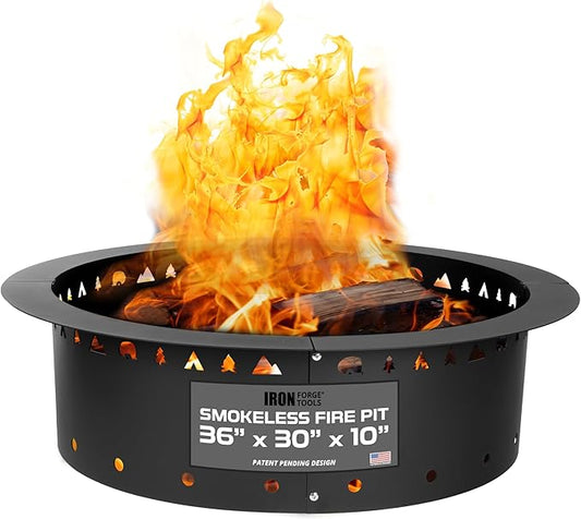 Iron Forge Tools Fire Pit Ring 36 Inch Outer/30 Inch Inner - Outdoor Heavy Duty Metal Round Smokeless Permanent Fire Ring Insert Liner (36x30x10)