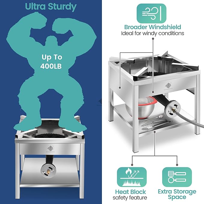 ARC 84QT Stainless Steel Pot with 200,000 BTU Propane Burner - Seafood Boil Pot, Crab Boil Pot, Lobster Pot, Shrimp Boil Pot, Tamale Steamer Pot with Basket and Turkey Fryer Burner