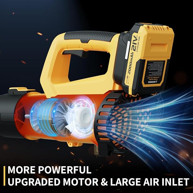 LEAPUL Leaf Blower, 21V Electric Cordless Leaf Blower, 2 X 2.0Ah Batteries and Charger Included, Lightweight Leaf Blower for Patio Cleaning, Lawn Care, Blowing Leaves and Dust, etc. LP69, Yellow