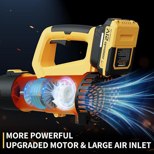 LEAPUL Leaf Blower, 21V Electric Cordless Leaf Blower, 2 X 2.0Ah Batteries and Charger Included, Lightweight Leaf Blower for Patio Cleaning, Lawn Care, Blowing Leaves and Dust, etc. LP69, Yellow