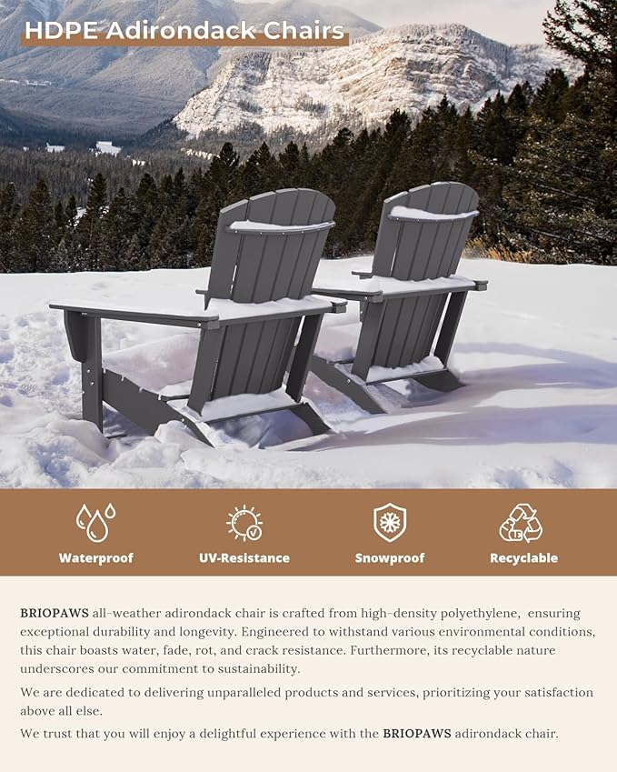 BRIOPAWS Adirondack-Chairs-Set of 2 | Oversized | Fire Pit Chair | HDPE Plastic | All Weather | for Deck Outdoor Poolside Campfire | Grey