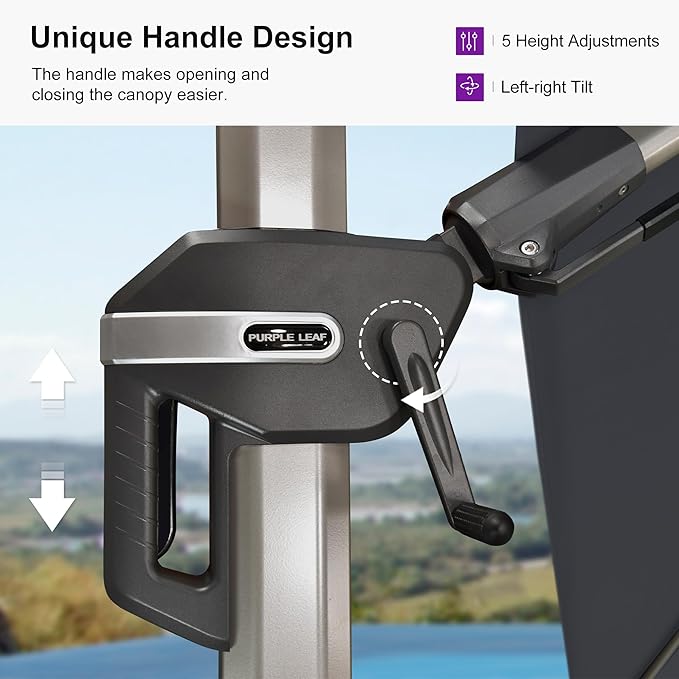 PURPLE LEAF 10' X 6.5' Left-right Tilting Patio Umbrella with Base Outdoor Swivel Cantilever Offset Aluminum Umbrella with Champagne Frame and 360-degree Rotation for Garden Deck Pool, Grey
