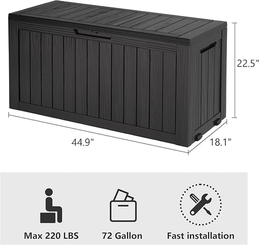 Outdoor Storage Box, Resin Deck Boxes Indoor and outdoor, Waterproof Storage Box Lockable Lid (Black, 80 Gallon)