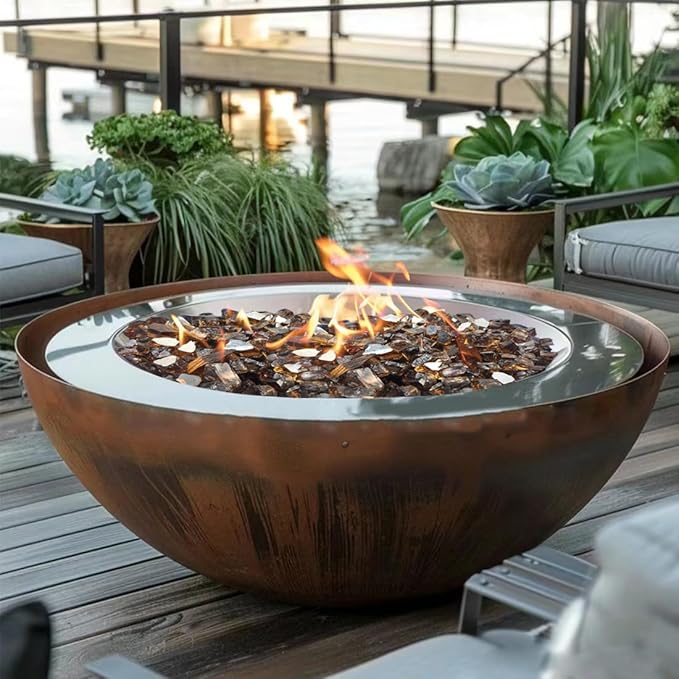 Fire Glass for Propane Fire Pit, 1/2 Inch High Reflective Fireplace Glass Rocks for Fire Pit Table, 10 lbs Fire Pit Glass Rocks for Outdoor Fire Table and Landscaping, Copper Reflective