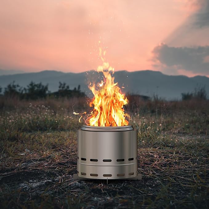 ROOMTEC 15" Smokeless Fire Pit, Portable Outdoor Firepit with Stand and Bag, Easy Clean Wood Burning Fireplaces with Removable Ash Pan, Low Smoke Bonfire for Camping, Patio and Outside