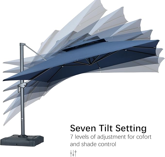 PURPLE LEAF 12 FT Cantilever Umbrella Outdoor Patio Umbrella, Large Offset Square Umbrella, Windproof Heavy Duty Hanging Outside for Patio, Ocean Slate