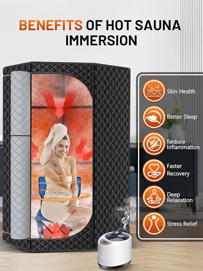Portable Sauna Box for Home, Personal SPA Steam Sauna with 10 Min Fast Heating & 9 Levels Heat, Warm Sauna Tent with 3L/1200W Steamer, Folding Chair, Remote Control for Body Relaxation