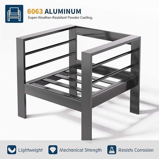 UDPATIO 10 Piece Aluminum Patio Furniture Set, Oversized Modern Outdoor Furniture Set with Olefin Fabric Cushion for Patio Deck Backyard, Dark Grey/Navy(with Waterproof Covers)
