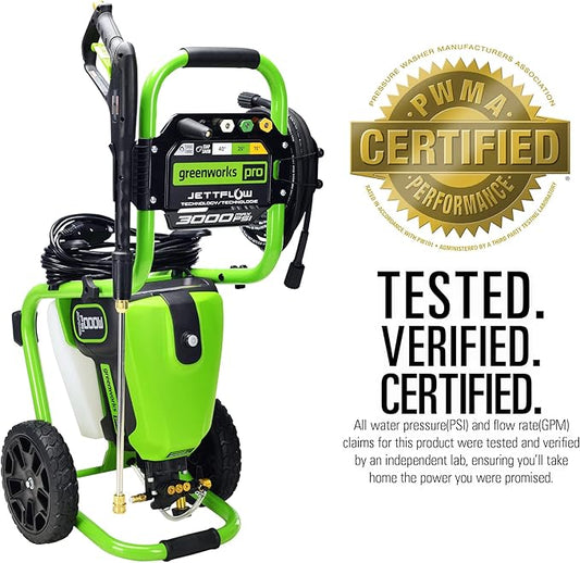 Greenworks Pro Brushless 3000 PSI (CSA Certified) 2.0 GPM Max / 1.1 GPM Electric Pressure Washer (Rugged Steel Frame, 25 FT Hose, 35 FT GFCI Power Cord)