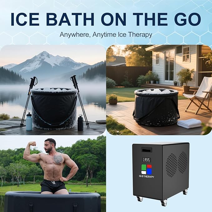 Hi-Q Therapy Cold Plunge Tub with Chiller, Inflatable Ice Bath Tub with 1Hp Water Chiller, Pump, Hoses & Connectors, Powerful Plunge Kit for Outdoor & Indoor Use