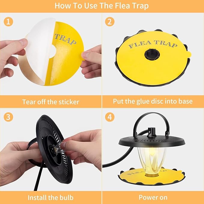 Flea Traps for Inside Your Home,New Bed Bug Trap with Light Refills and Sticky Pads,Electronic Fly Gnat Traps Indoor,Sticky Flea Bombs for Home Indoor(Black, 2 Pack)