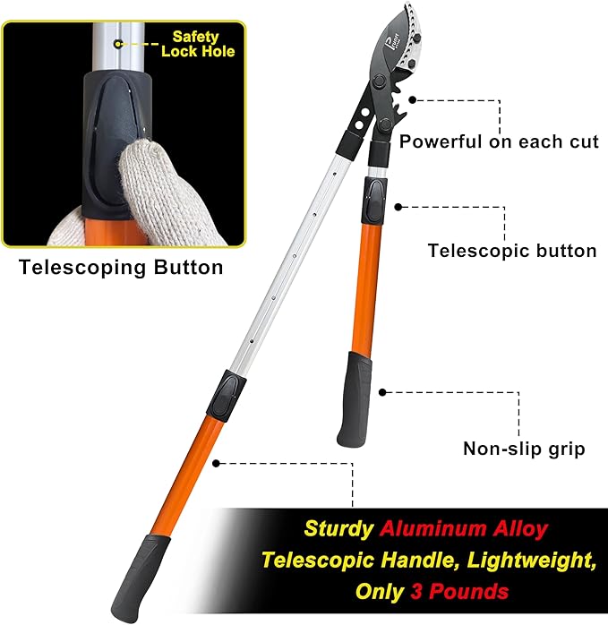 Prunrt Loppers for Tree Trimming Heavy Duty, 26-40 Inch Handle Telescopic Tree Trimmer, Sync Drive Leverage Pruner, 2 Inch Branch Cutter