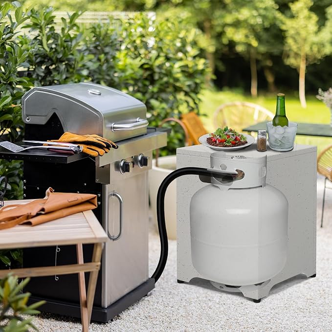 Outvita Outdoor Propane Tank Cover Table, 16in Propane Tank Storage Box with Carry Handle, Powder-Coated Steel, Multi - Use as Side Table for Patio, Garden & Living Room,16*16*21inch, marble color