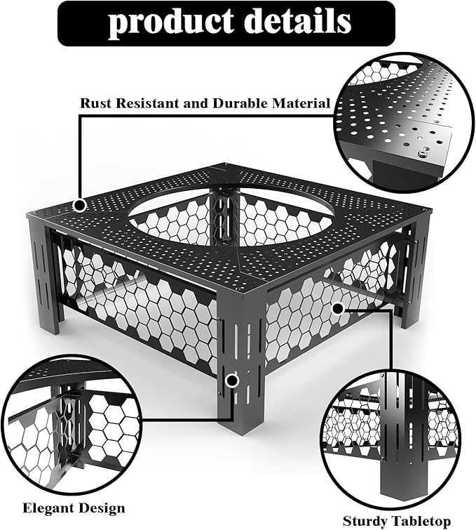 Surround Tabletop Use for Solo Stove Bonfire Ranger Mesa, Fire Pit Surround Table Square, Accessories for Solo Stove, Indoor Outdoor Use, Thick Metal Black