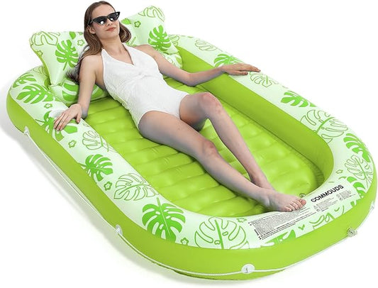 Inflatable Tanning Pool Lounger Float with Cervical Pillow - Pool Floats Adult for Sunbathing, Backyard, Pool Party - Inflate Ball Pit for Babies - Kids Swimming Pool Bed