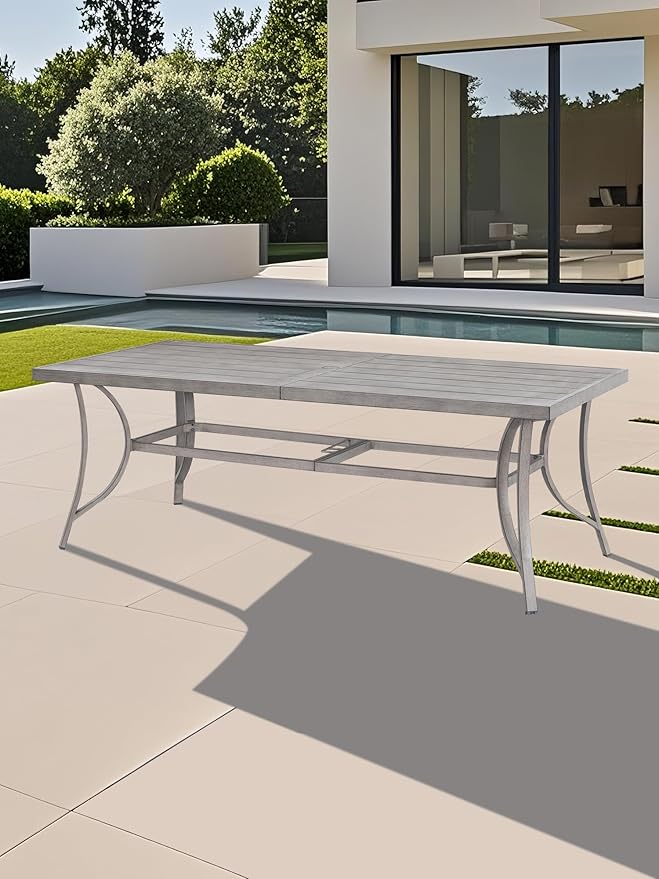 SEEHILL Aluminum Outdoor Dining Table for 8, 84" Rectangle Patio Dining Table with 2.2" Umbrella Hole, 8 Person Outdoor Dining Tables for Deck, Backyard, Garden, Poolside, Limed Oak