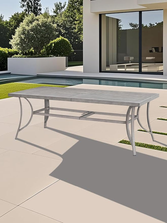 SEEHILL Aluminum Outdoor Dining Table for 8, 84" Rectangle Patio Dining Table with 2.2" Umbrella Hole, 8 Person Outdoor Dining Tables for Deck, Backyard, Garden, Poolside, Limed Oak