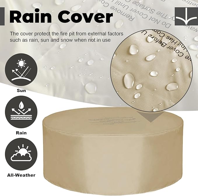 36inch Round Concrete Fire Pit Table with Propane Tank Cover 50,000 BTU Outdoor Fire Table Modern Firepit CSA Certification Natural Gas Firepits with Steel Lid, Rain Cover for Backyard, Deck