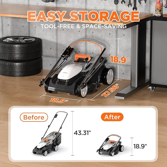 Litheli 16 Inch Lawn Mower 2x20V Electric Coreless Lawn Mower Lightweight Push Mower with 6-Position Height Adjustment, 2 x 4.0Ah Battery Include.