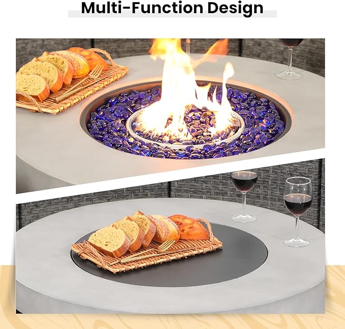 SUNSITT Outdoor 36’’ Propane Fire Pit with Tank Table 50,000 BTU Round Patio Propane Firepit Table with Tank Holder, Pit Cover, Metal Lid & Fire Glass, Grey Finish